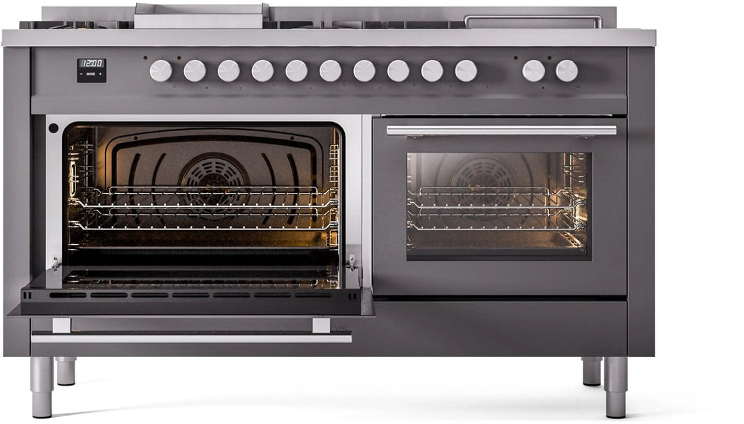 ILVE 60-Inch Professional Plus II Freestanding Dual Fuel Range with 7 Gas Burner in Matte Graphite (UP60FSWMPMG)