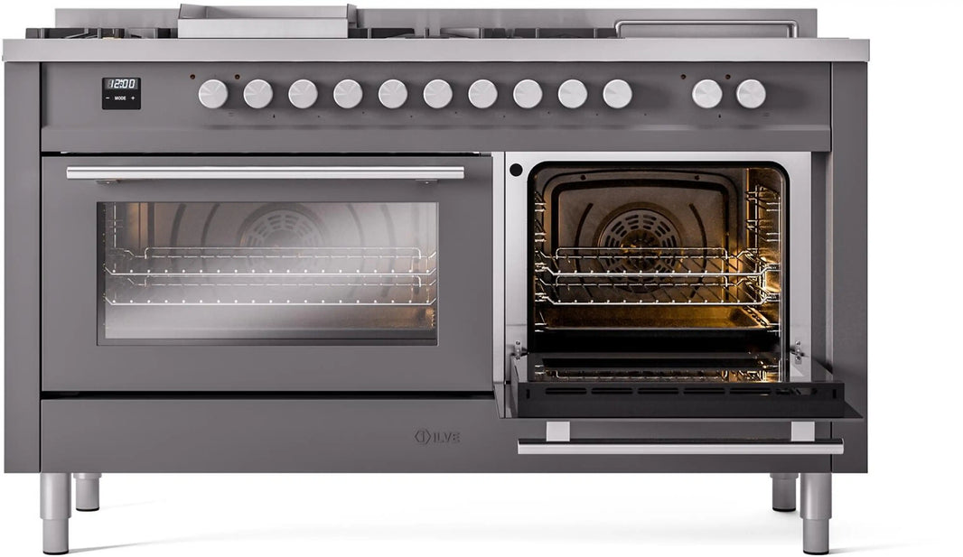 ILVE 60-Inch Professional Plus II Freestanding Dual Fuel Range with 7 Gas Burner in Matte Graphite (UP60FSWMPMG)