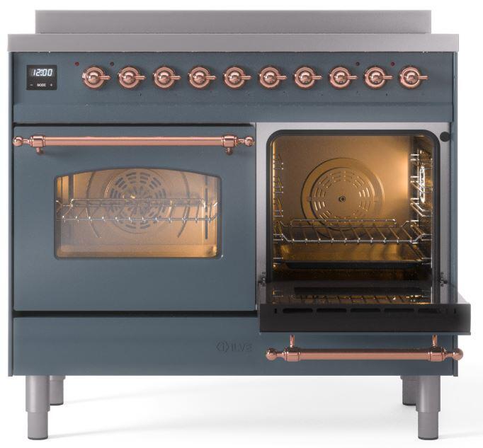 ILVE Nostalgie II 40-Inch Freestanding Electric Induction Range in Blue Grey with Copper Trim (UPDI406NMPBGP)