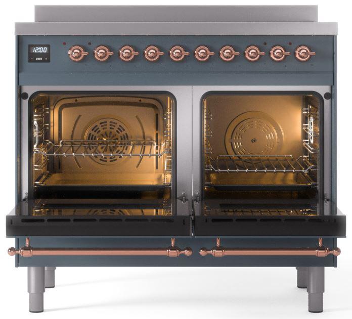 ILVE Nostalgie II 40-Inch Freestanding Electric Induction Range in Blue Grey with Copper Trim (UPDI406NMPBGP)