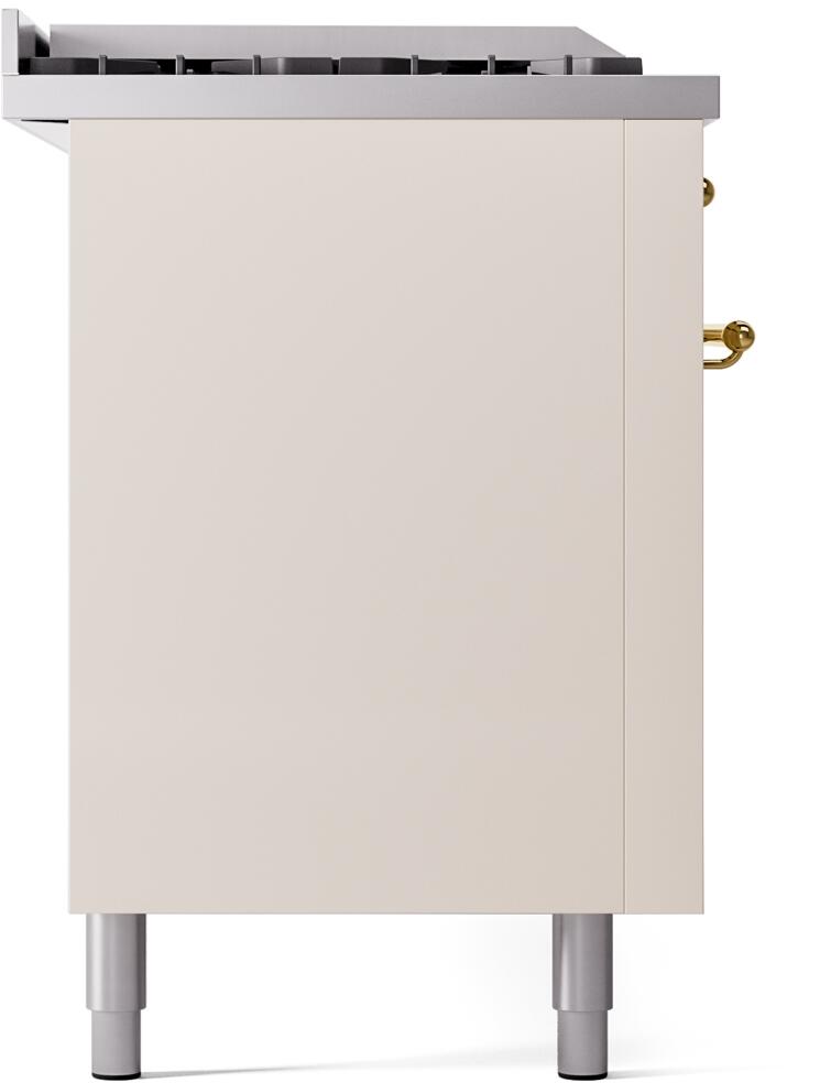 ILVE Nostalgie II 60-Inch Dual Fuel Freestanding Range in Antique White with Brass Trim (UP60FSNMPAWG)