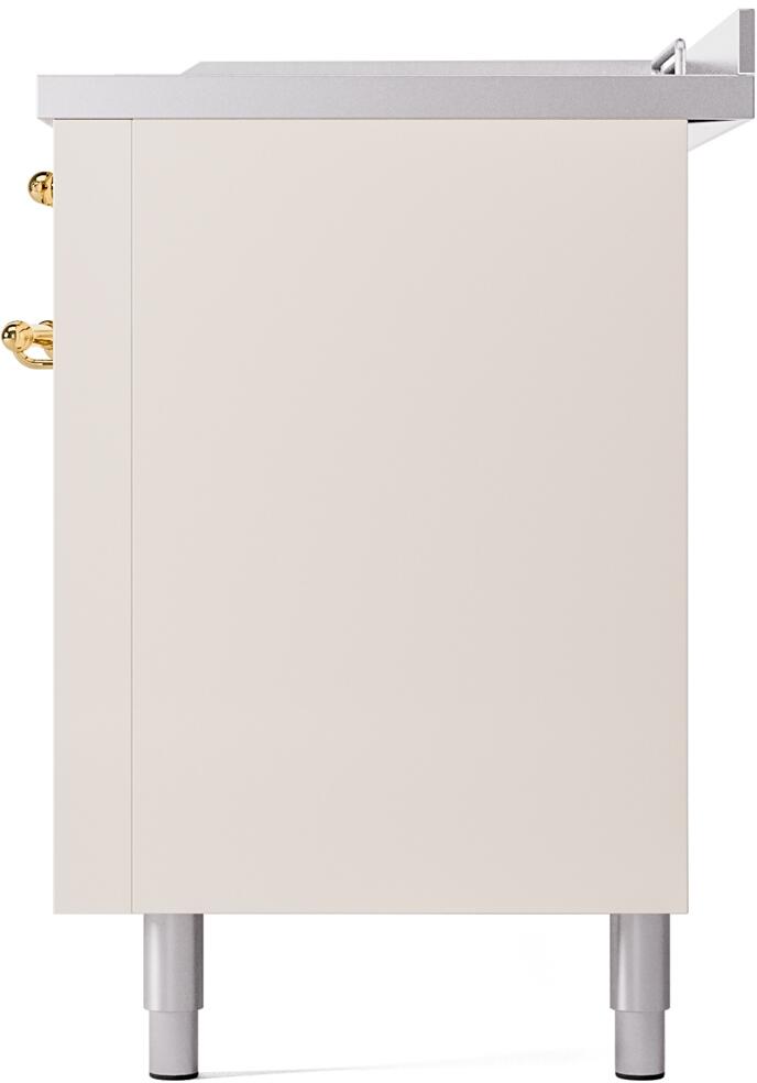 ILVE Nostalgie II 60-Inch Dual Fuel Freestanding Range in Antique White with Brass Trim (UP60FSNMPAWG)