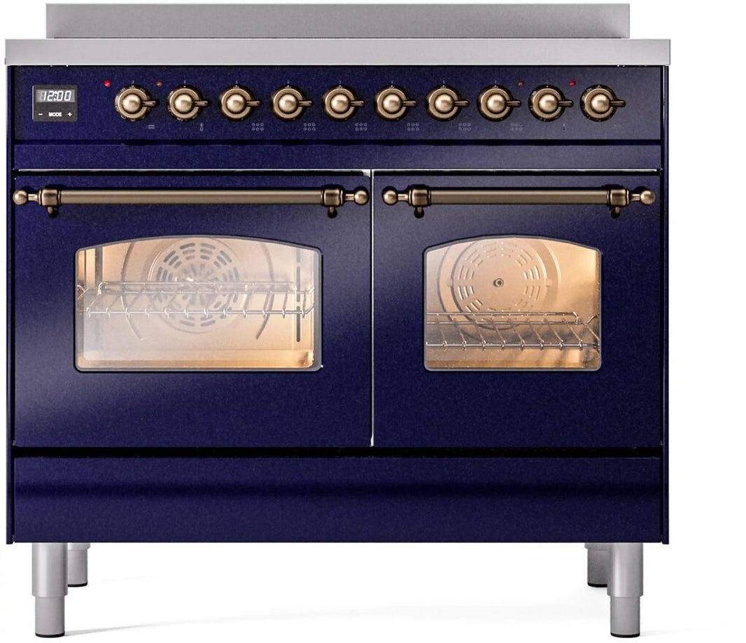 ILVE Nostalgie II 40-Inch Freestanding Electric Induction Range in Midnight Blue with Bronze Trim (UPDI406NMPMBB)