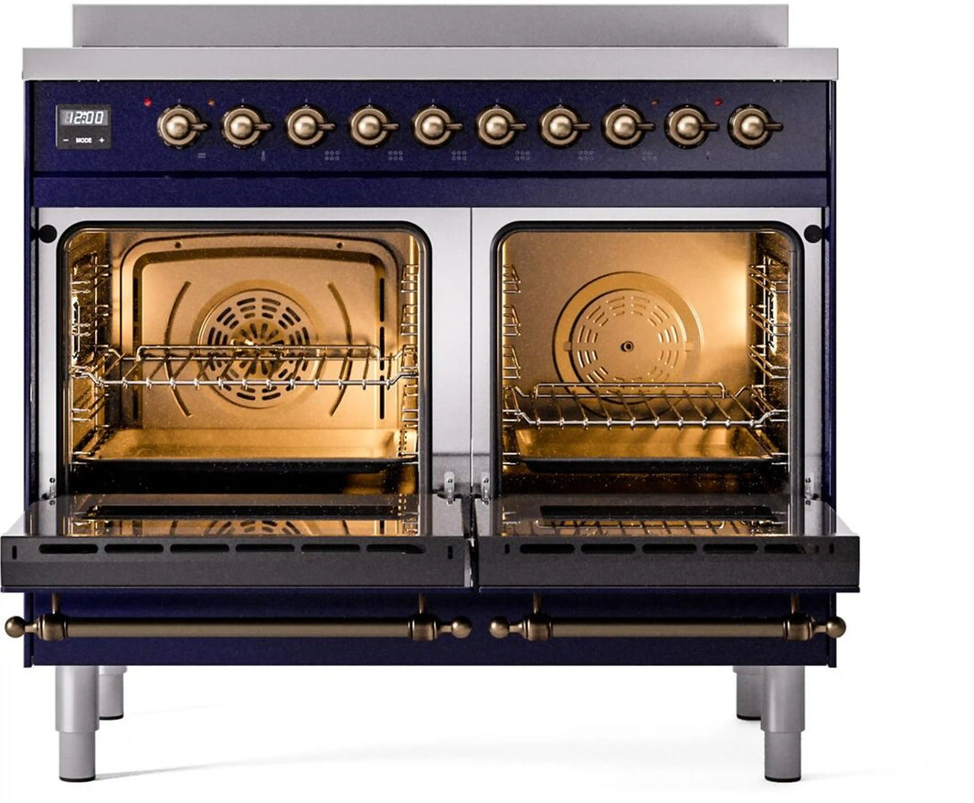 ILVE Nostalgie II 40-Inch Freestanding Electric Induction Range in Midnight Blue with Bronze Trim (UPDI406NMPMBB)