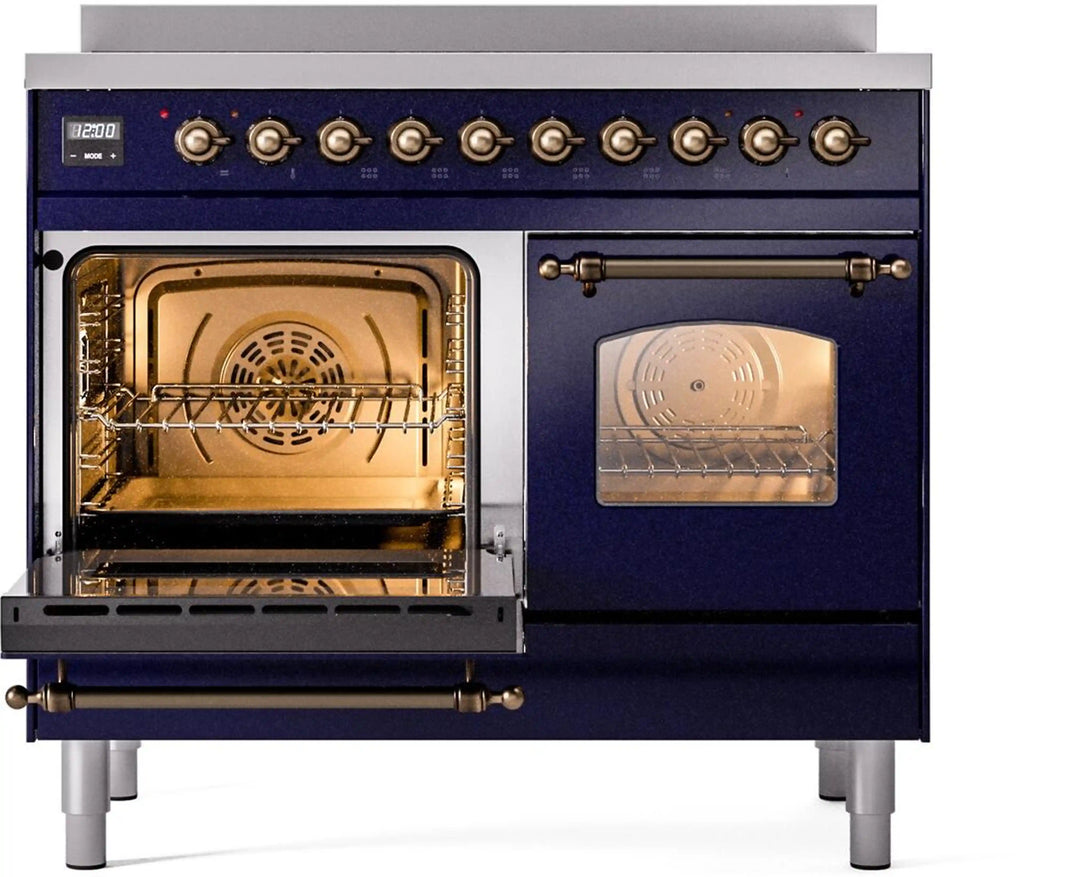 ILVE Nostalgie II 40-Inch Freestanding Electric Induction Range in Midnight Blue with Bronze Trim (UPDI406NMPMBB)