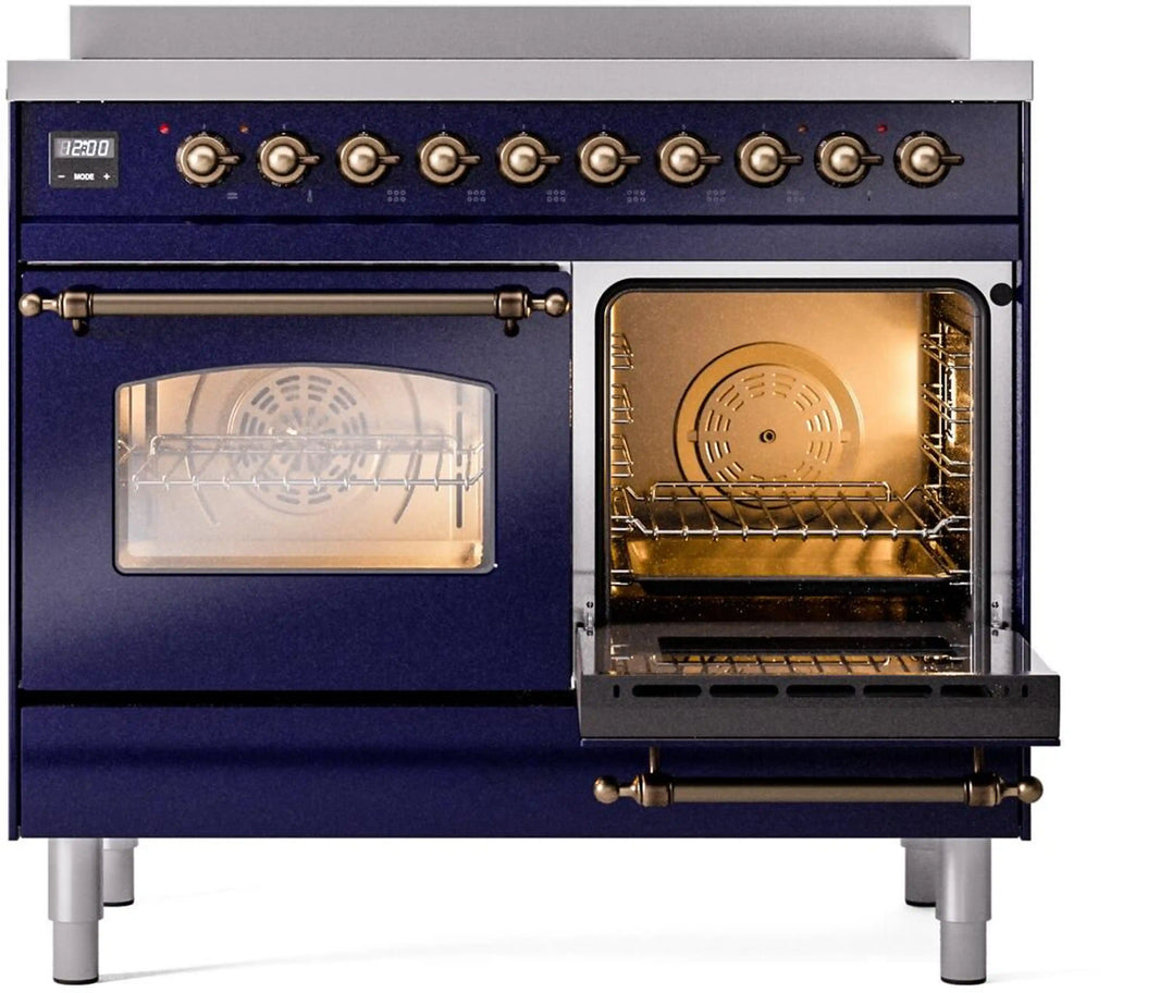 ILVE Nostalgie II 40-Inch Freestanding Electric Induction Range in Midnight Blue with Bronze Trim (UPDI406NMPMBB)