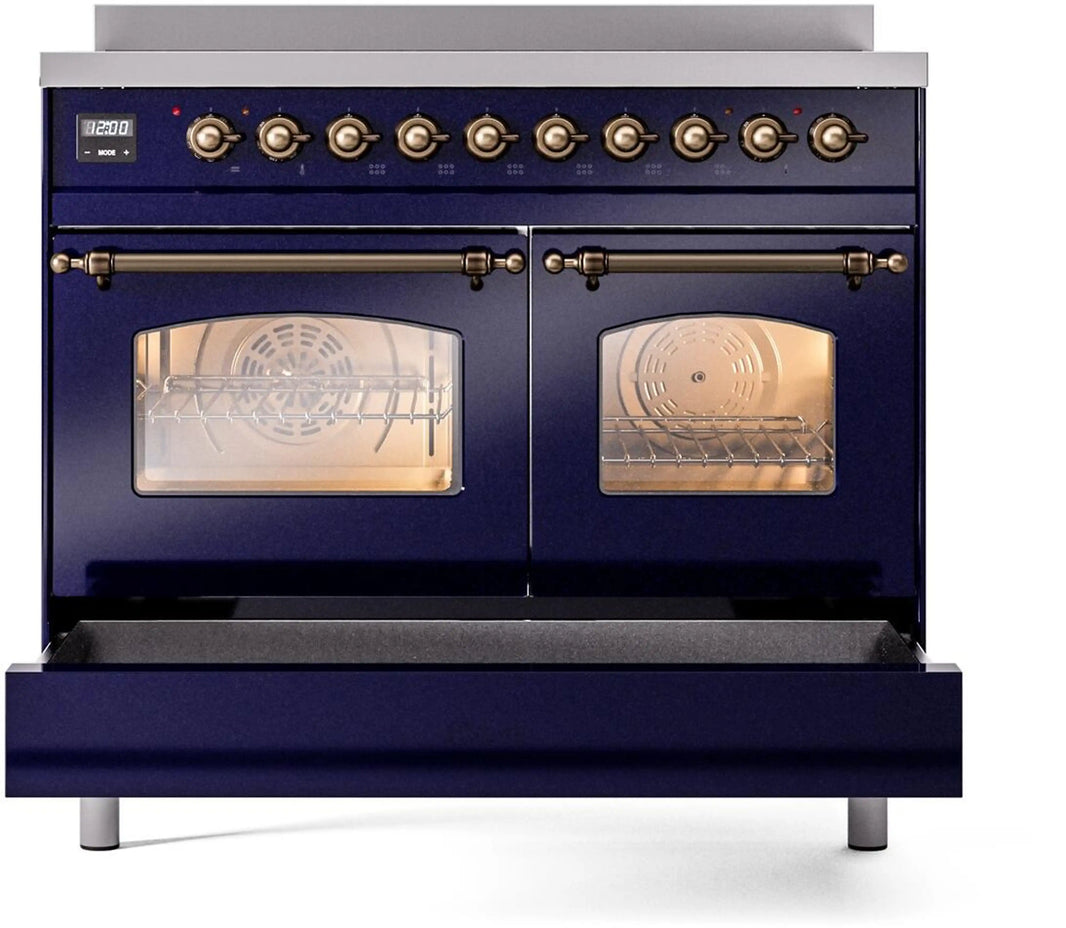 ILVE Nostalgie II 40-Inch Freestanding Electric Induction Range in Midnight Blue with Bronze Trim (UPDI406NMPMBB)