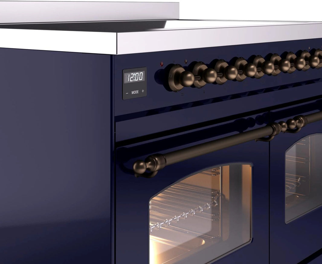 ILVE Nostalgie II 40-Inch Freestanding Electric Induction Range in Midnight Blue with Bronze Trim (UPDI406NMPMBB)