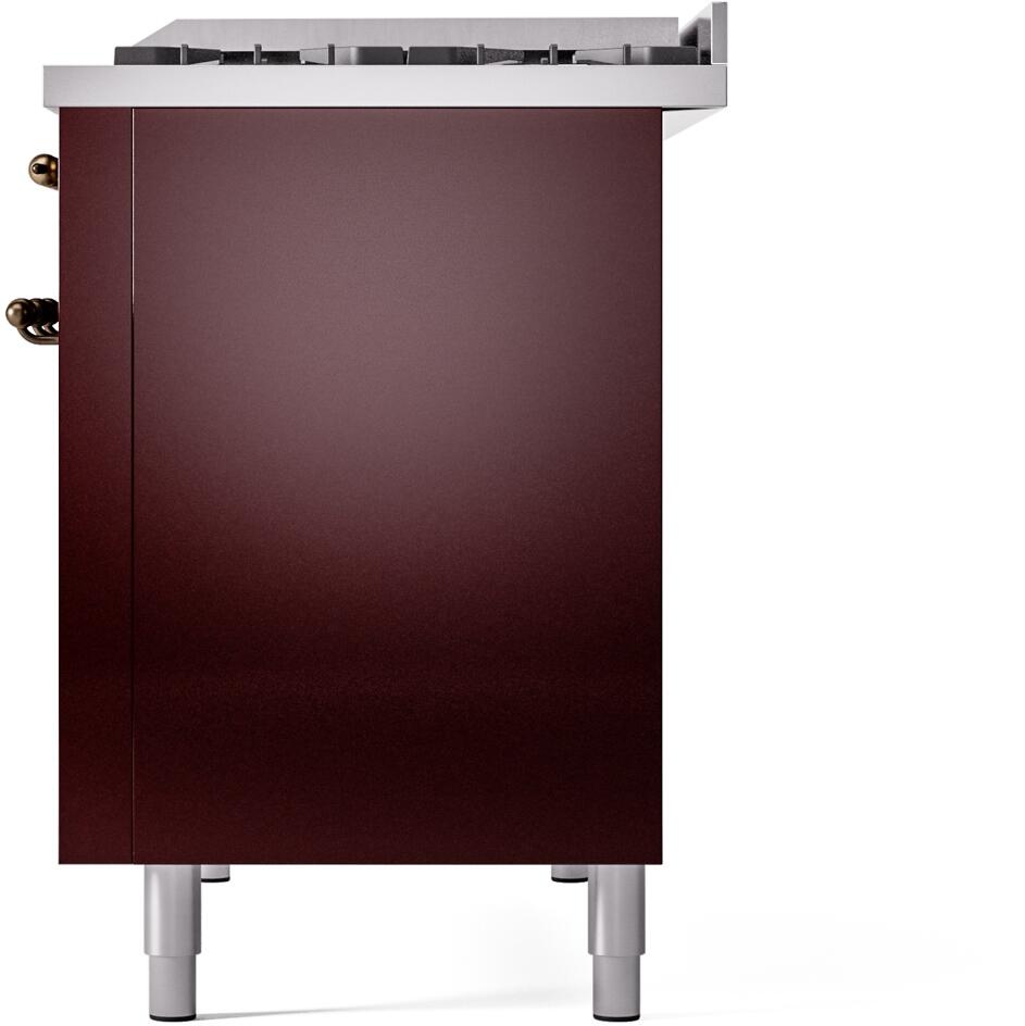 ILVE Nostalgie II 48-Inch Dual Fuel Freestanding Range in Burgundy with Bronze Trim (UP48FNMPBUB)