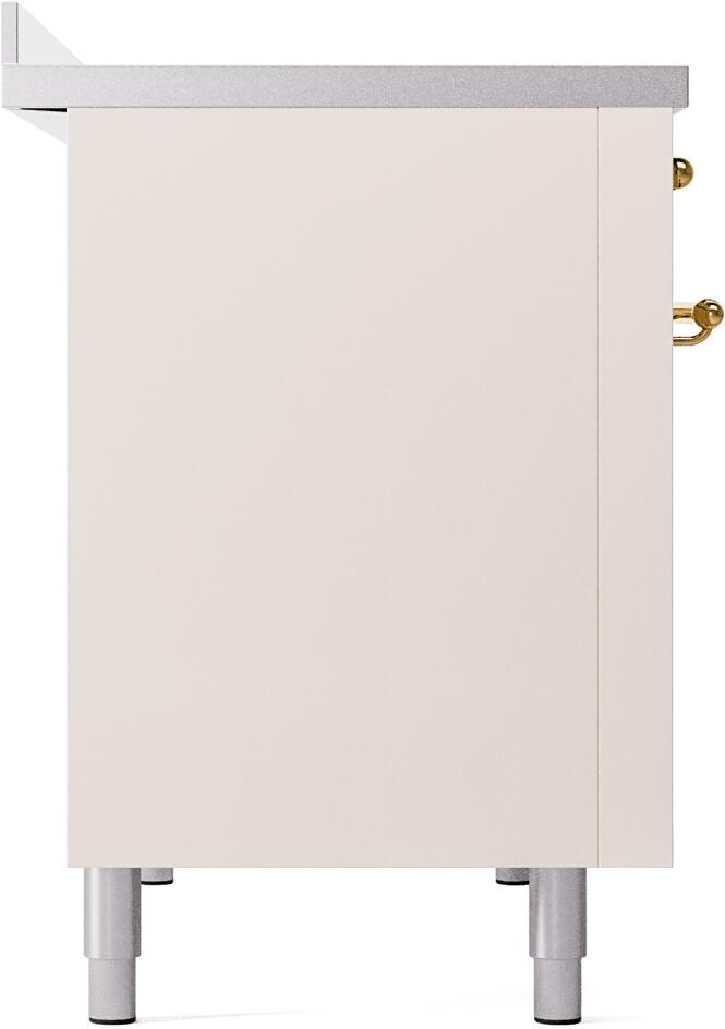 ILVE Nostalgie II 48-Inch Freestanding Electric Induction Range in Antique White with Brass Trim (UPI486NMPAWG)