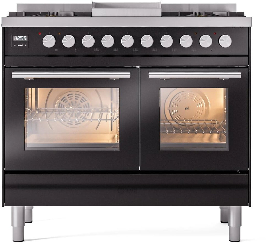 ILVE Professional Plus II 40-Inch Freestanding Dual Fuel Range with 6 Sealed Burner in Glossy Black (UPD40FWMPBK)