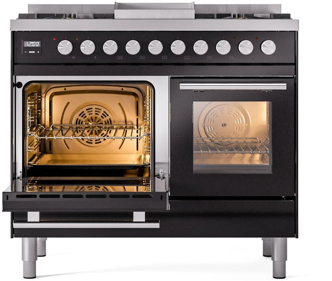 ILVE Professional Plus II 40-Inch Freestanding Dual Fuel Range with 6 Sealed Burner in Glossy Black (UPD40FWMPBK)