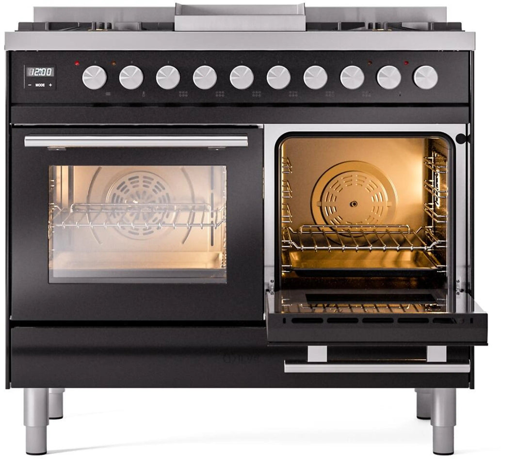 ILVE Professional Plus II 40-Inch Freestanding Dual Fuel Range with 6 Sealed Burner in Glossy Black (UPD40FWMPBK)