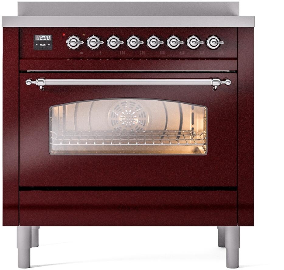 ILVE Nostalgie II 36-Inch Freestanding Electric Induction Range in Burgundy with Chrome Trim (UPI366NMPBUC)