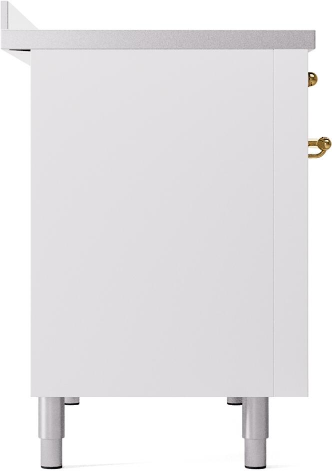 ILVE Nostalgie II 48-Inch Freestanding Electric Induction Range in White with Brass Trim (UPI486NMPWHG)