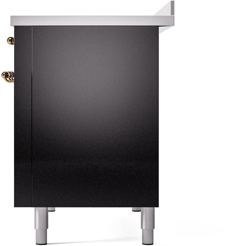 ILVE Nostalgie II 48-Inch Freestanding Electric Induction Range in Glossy Black with Brass Trim (UPI486NMPBKG)