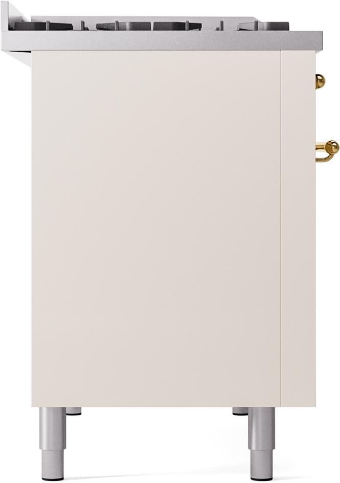 ILVE Nostalgie II 48-Inch Dual Fuel Freestanding Range in Antique White with Brass Trim (UP48FNMPAWG)