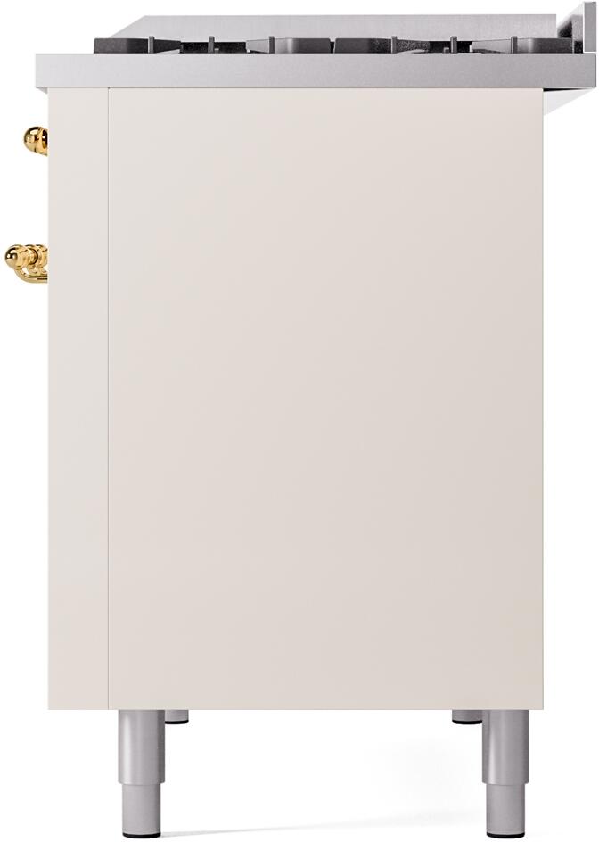 ILVE Nostalgie II 48-Inch Dual Fuel Freestanding Range in Antique White with Brass Trim (UP48FNMPAWG)