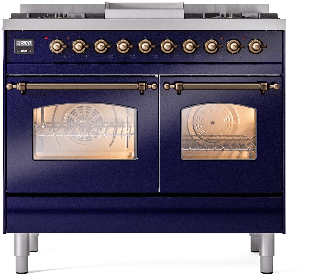 ILVE Nostalgie II 40-Inch Dual Fuel Freestanding Range in Midnight Blue with Bronze Trim (UPD40FNMPMBB)