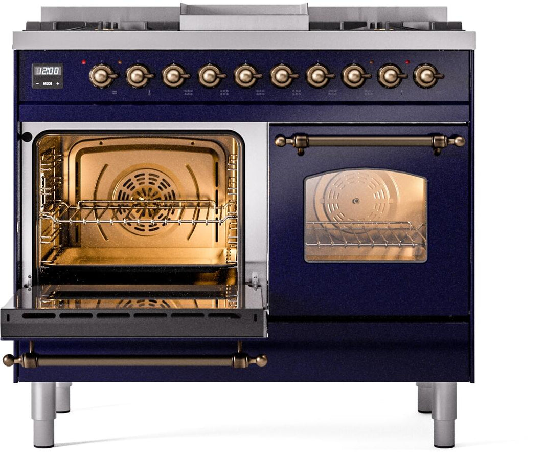 ILVE Nostalgie II 40-Inch Dual Fuel Freestanding Range in Midnight Blue with Bronze Trim (UPD40FNMPMBB)