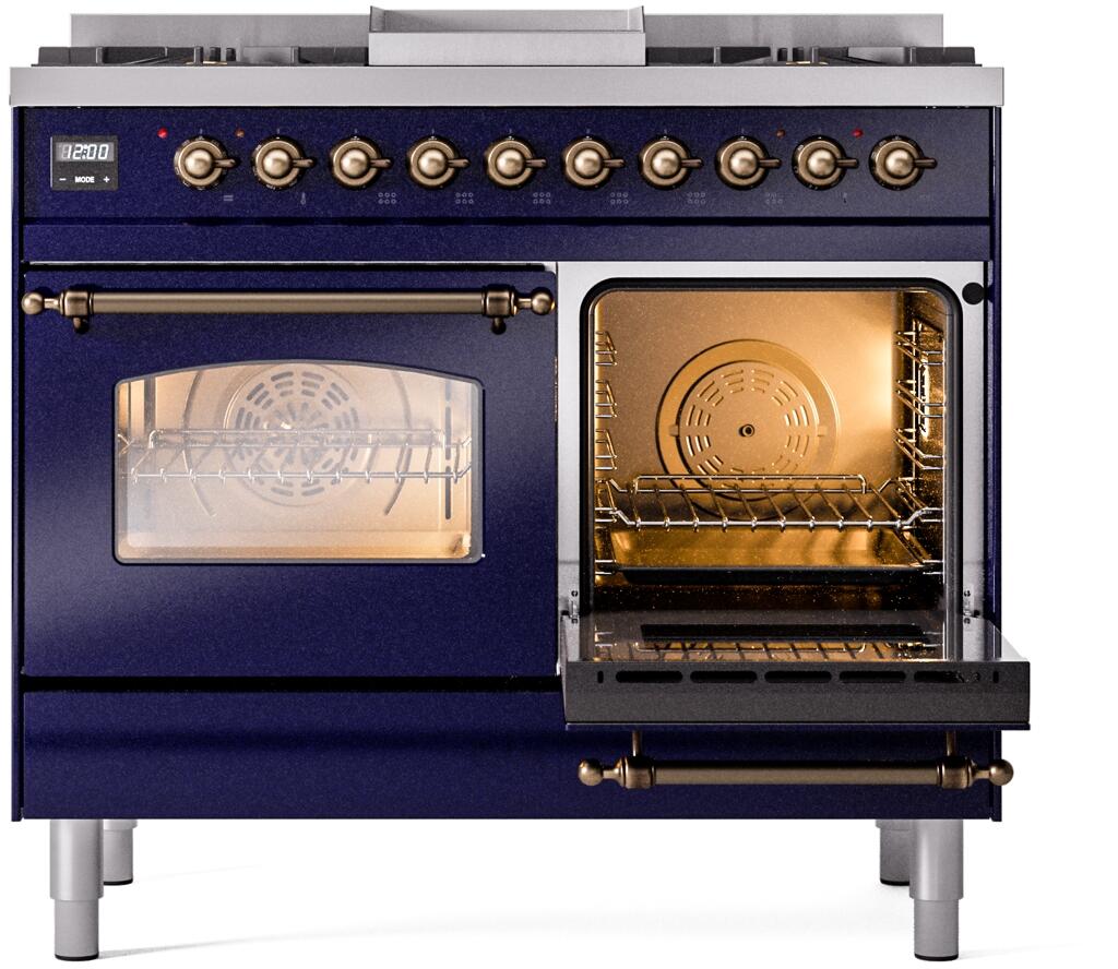 ILVE Nostalgie II 40-Inch Dual Fuel Freestanding Range in Midnight Blue with Bronze Trim (UPD40FNMPMBB)