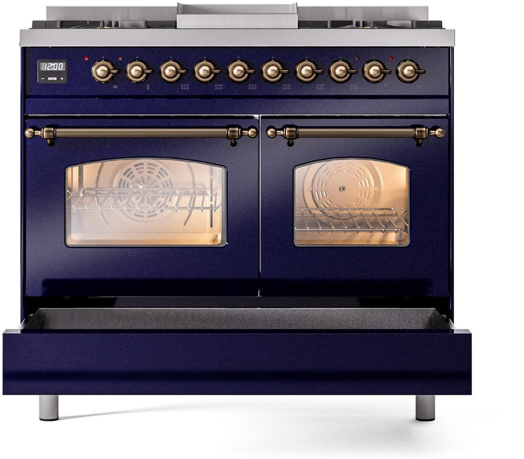 ILVE Nostalgie II 40-Inch Dual Fuel Freestanding Range in Midnight Blue with Bronze Trim (UPD40FNMPMBB)