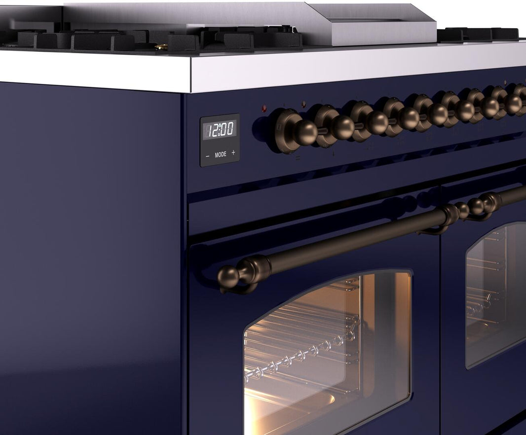 ILVE Nostalgie II 40-Inch Dual Fuel Freestanding Range in Midnight Blue with Bronze Trim (UPD40FNMPMBB)