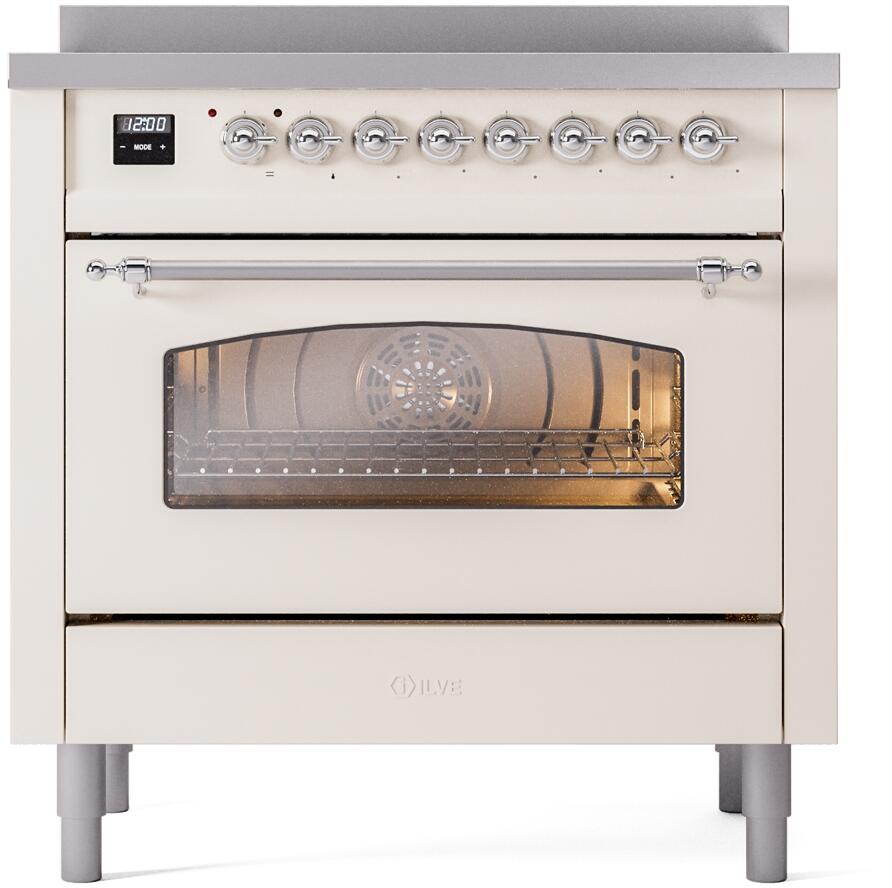 ILVE Nostalgie II 36-Inch Freestanding Electric Induction Range in Antique White with Chrome Trim (UPI366NMPAWC)