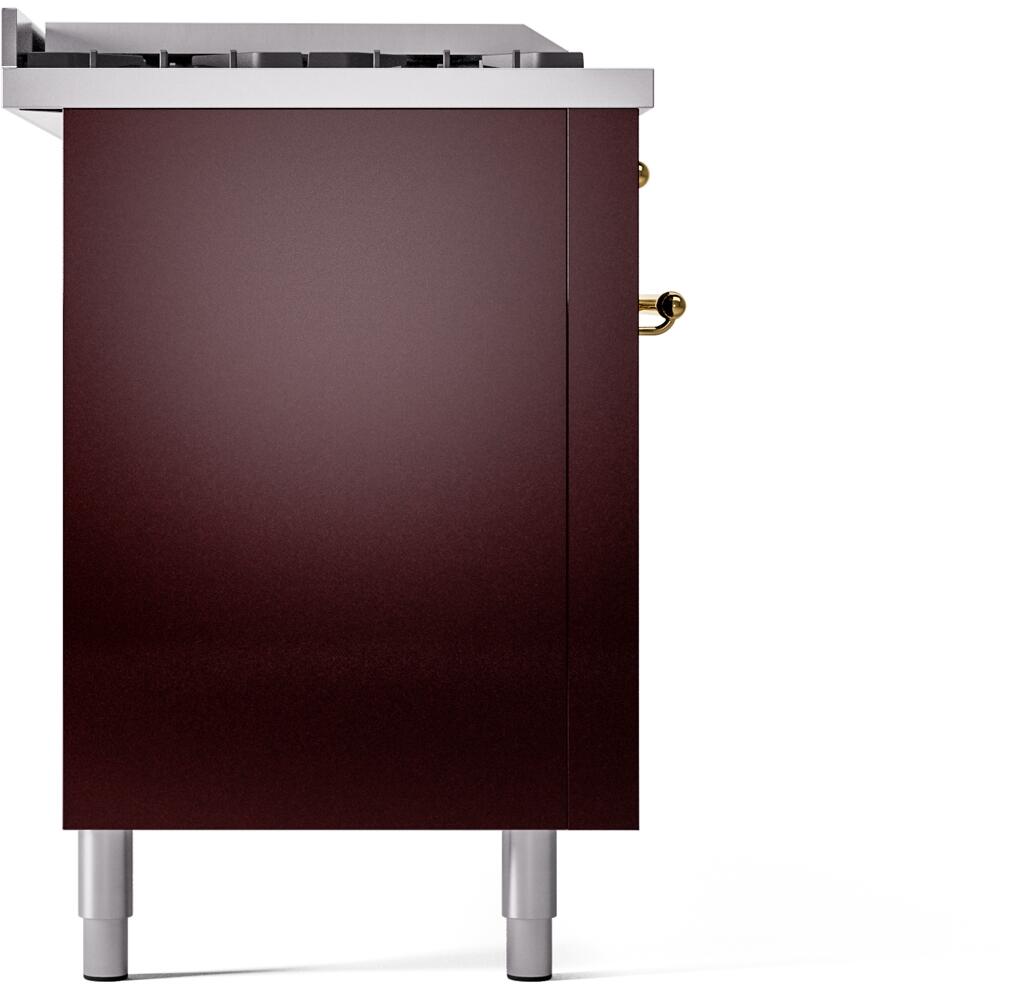 ILVE Nostalgie II 60-Inch Dual Fuel Freestanding Range in Burgundy with Brass Trim (UP60FSNMPBUG)