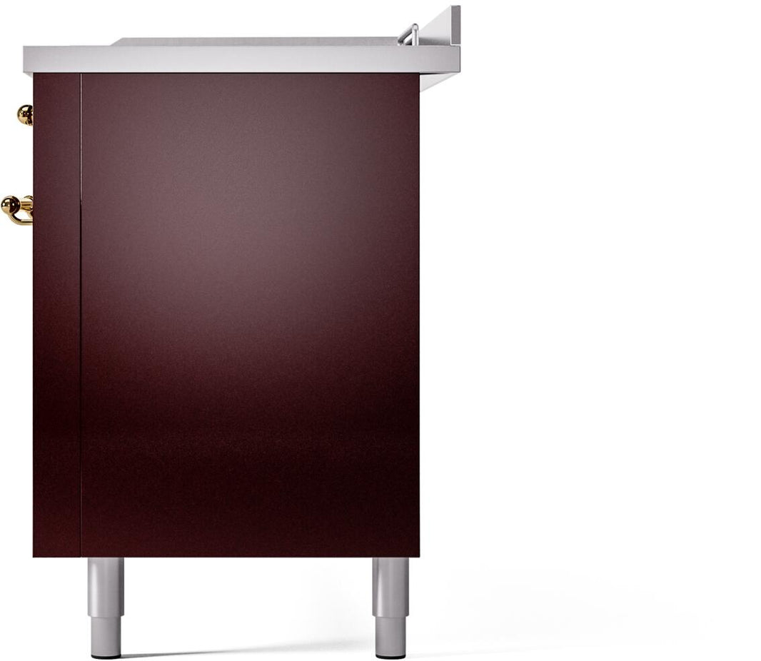 ILVE Nostalgie II 60-Inch Dual Fuel Freestanding Range in Burgundy with Brass Trim (UP60FSNMPBUG)