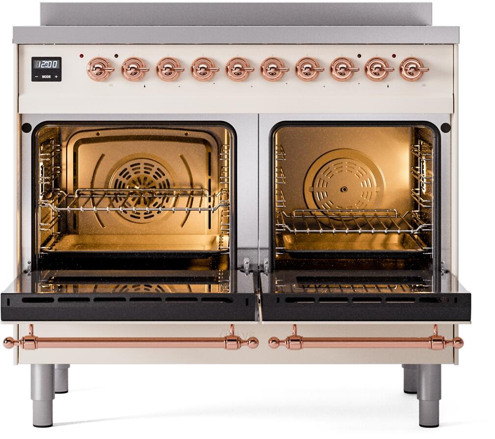 ILVE Nostalgie II 40-Inch Freestanding Electric Induction Range in Antique White with Copper Trim (UPDI406NMPAWP)