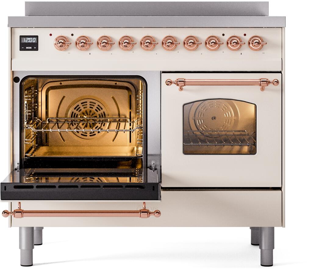 ILVE Nostalgie II 40-Inch Freestanding Electric Induction Range in Antique White with Copper Trim (UPDI406NMPAWP)