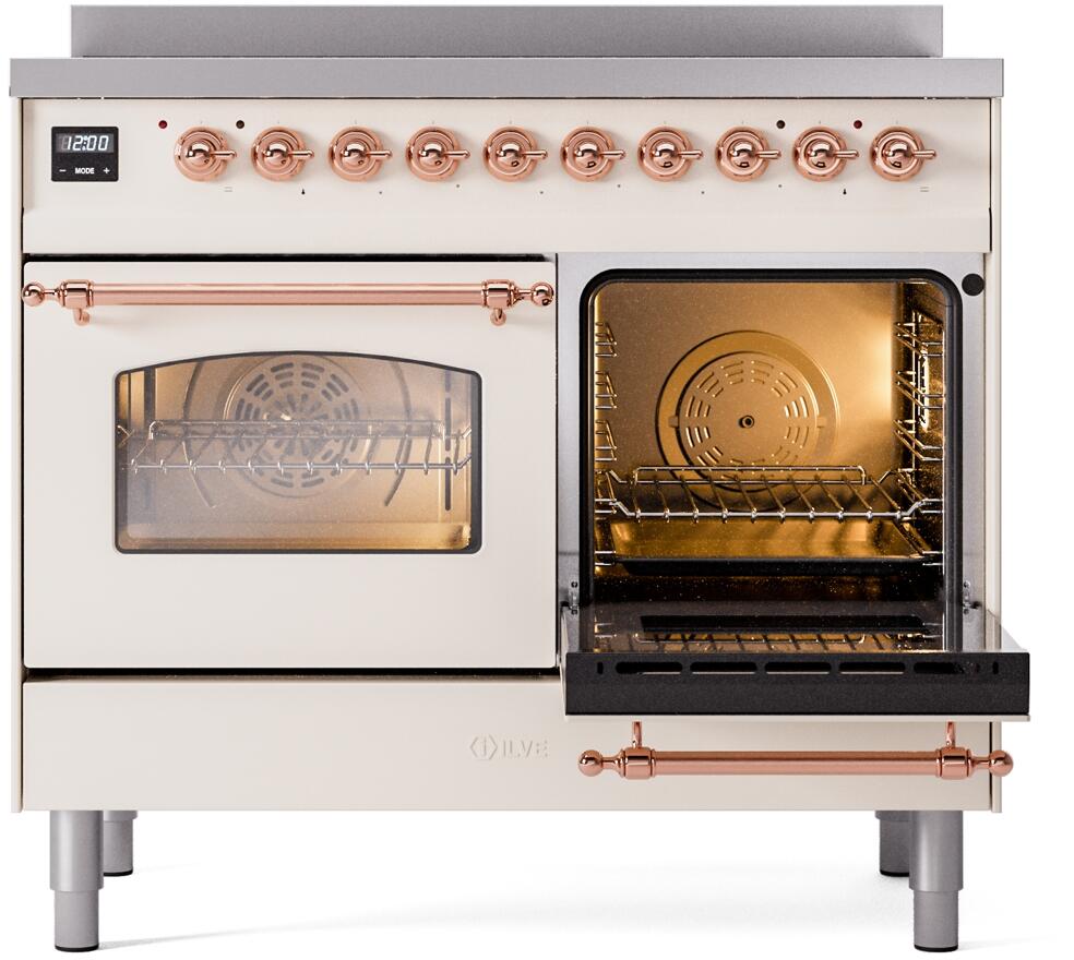 ILVE Nostalgie II 40-Inch Freestanding Electric Induction Range in Antique White with Copper Trim (UPDI406NMPAWP)