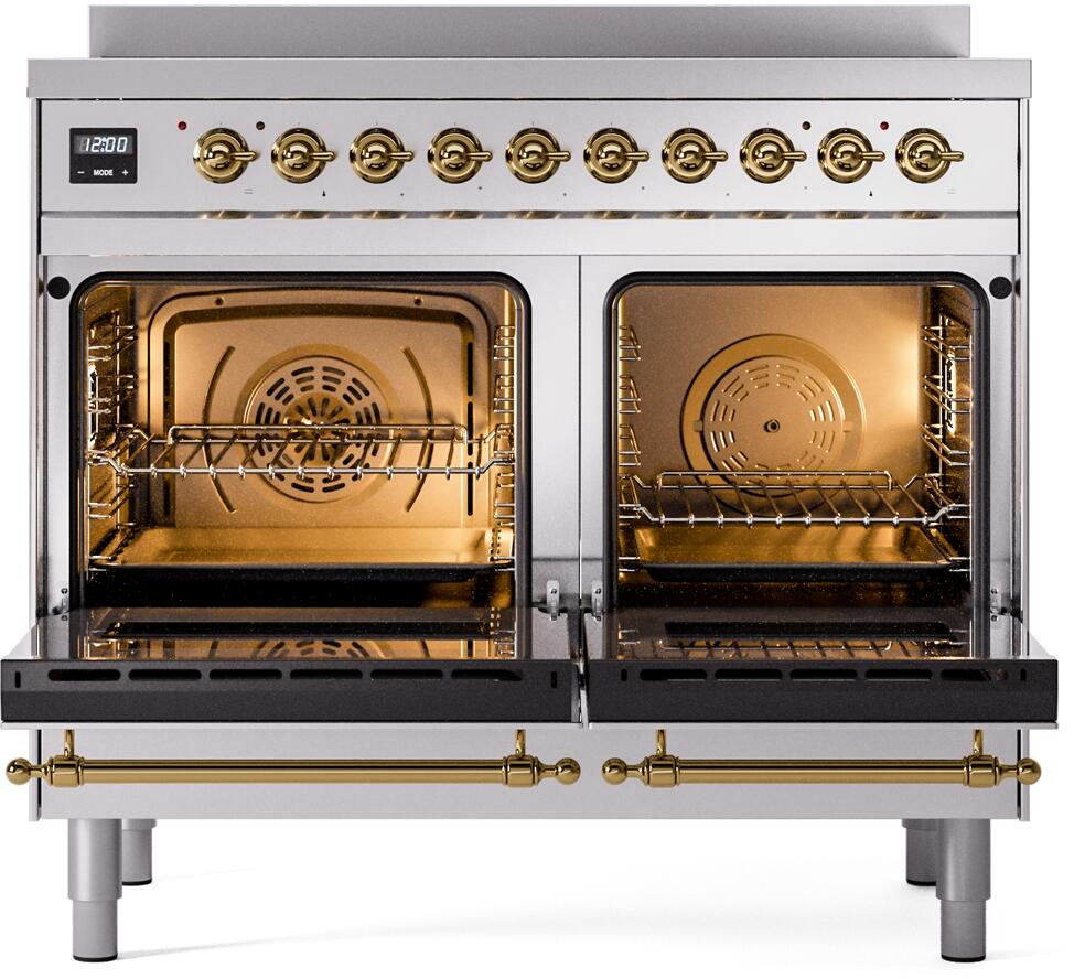 ILVE Nostalgie II 40-Inch Freestanding Electric Induction Range in Stainless Steel with Brass Trim (UPDI406NMPSSG)