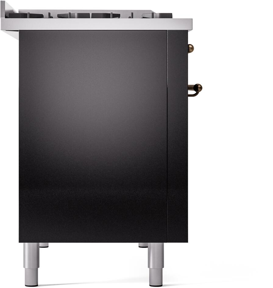 ILVE Nostalgie II 48-Inch Dual Fuel Freestanding Range in Glossy Black with Bronze Trim (UP48FNMPBKB)