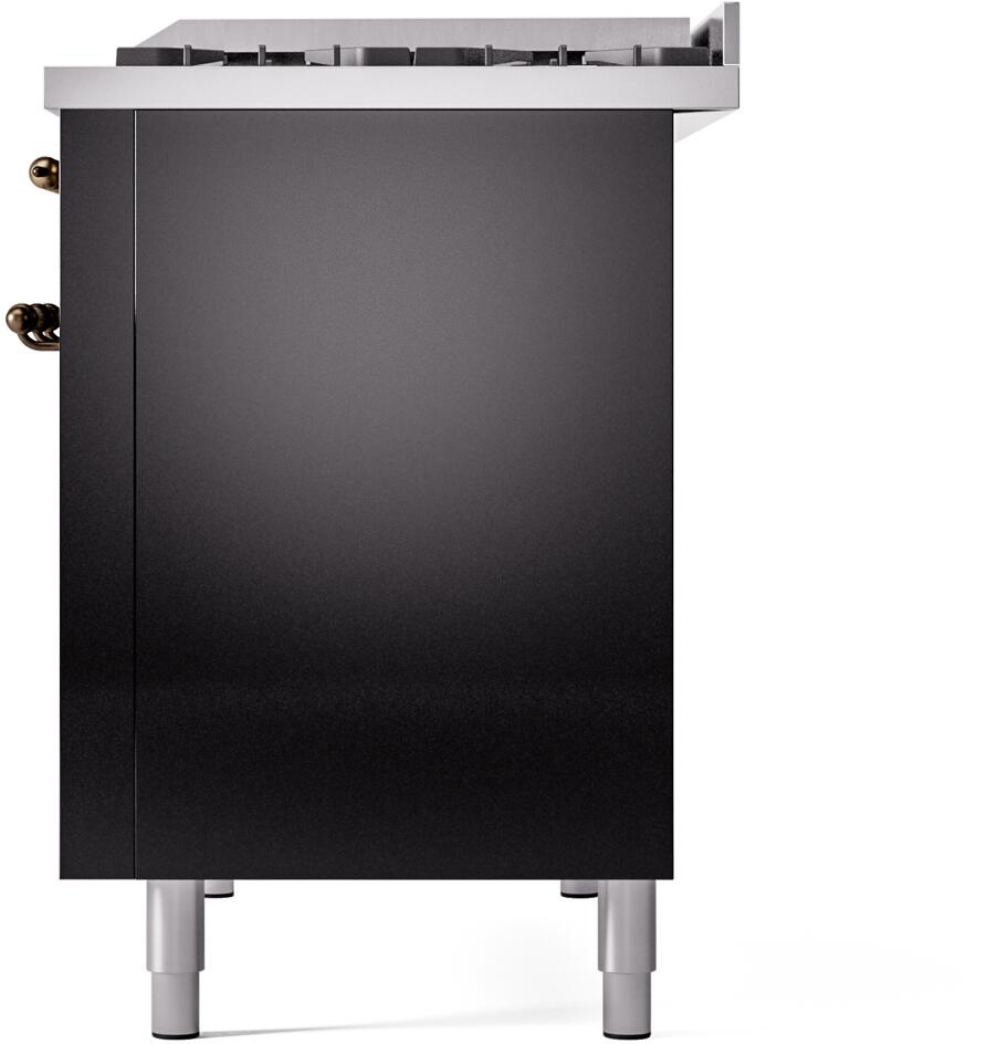 ILVE Nostalgie II 48-Inch Dual Fuel Freestanding Range in Glossy Black with Bronze Trim (UP48FNMPBKB)