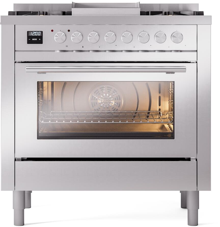 ILVE Professional Plus II 36-Inch Freestanding Dual Fuel Range with 6 Sealed Burner in Stainless Steel (UP36FWMPSS)