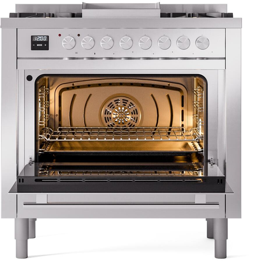 ILVE Professional Plus II 36-Inch Freestanding Dual Fuel Range with 6 Sealed Burner in Stainless Steel (UP36FWMPSS)