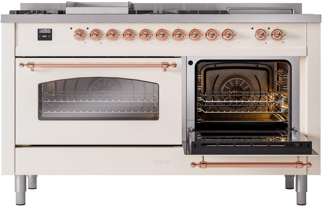 ILVE Nostalgie II 60-Inch Dual Fuel Freestanding Range in Antique White with Copper Trim (UP60FSNMPAWP)