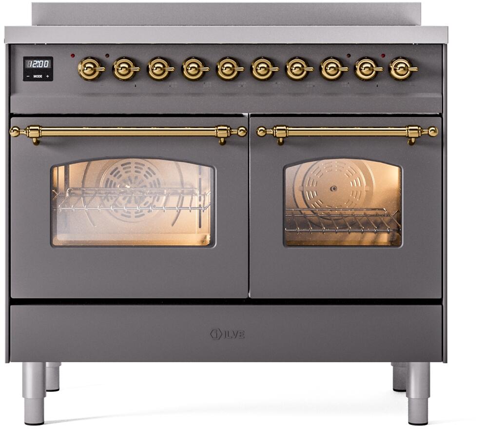 ILVE Nostalgie II 40-Inch Freestanding Electric Induction Range in Matte Graphite with Brass Trim (UPDI406NMPMGG)