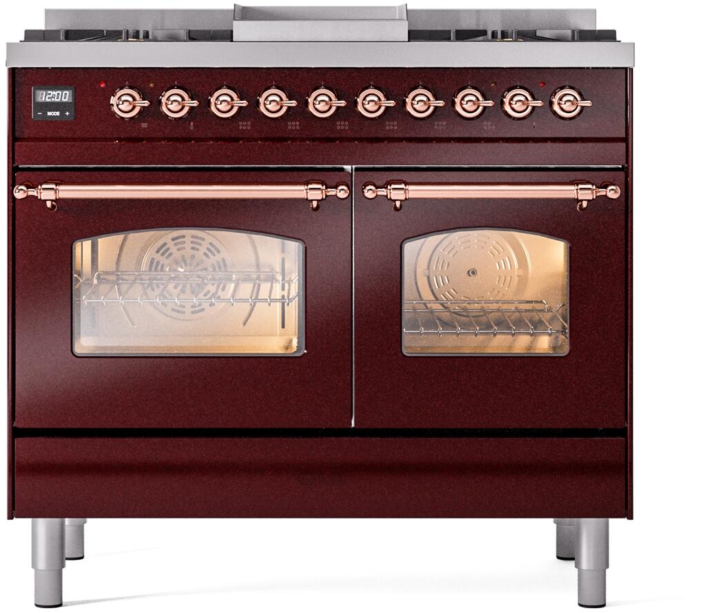 ILVE Nostalgie II 40-Inch Dual Fuel Freestanding Range in Burgundy with Copper Trim (UPD40FNMPBUP)