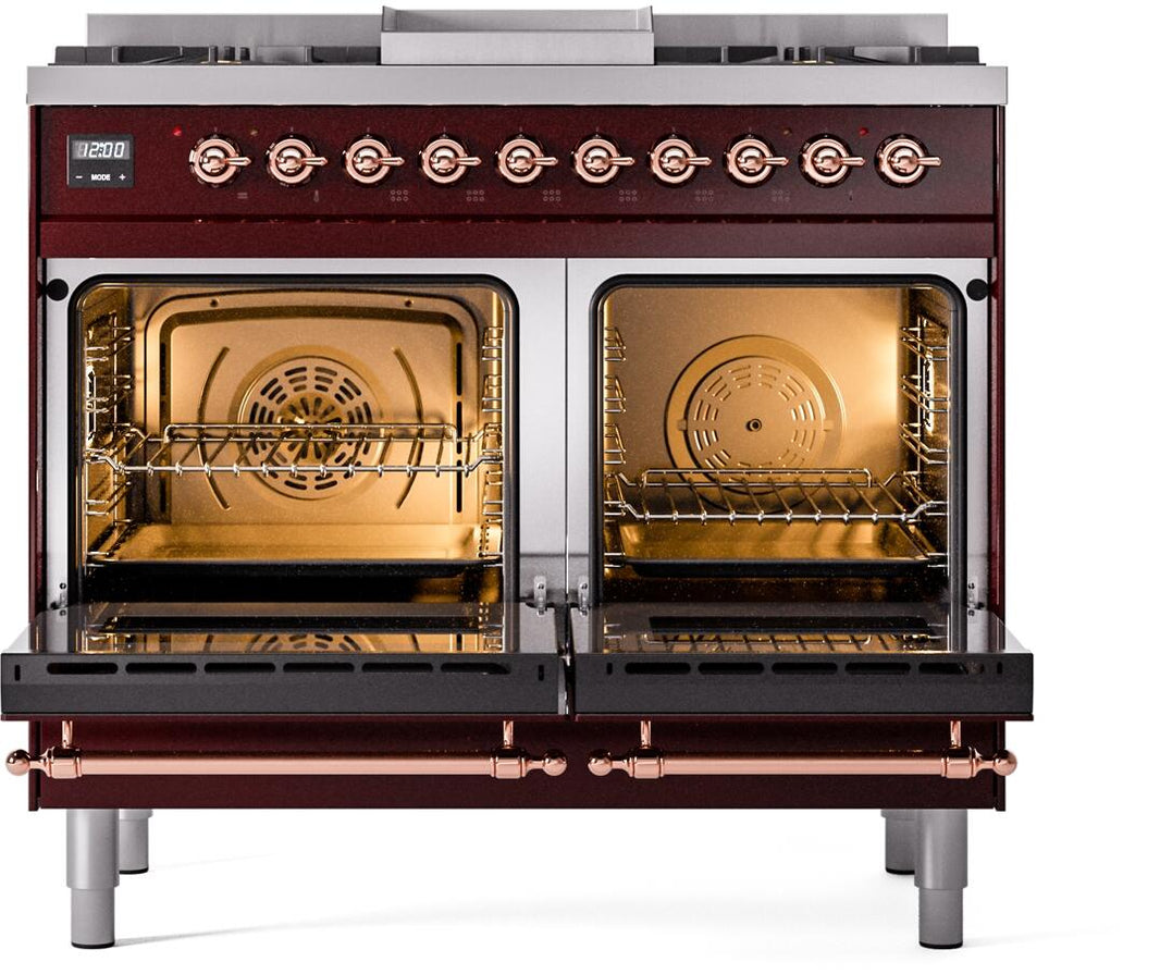 ILVE Nostalgie II 40-Inch Dual Fuel Freestanding Range in Burgundy with Copper Trim (UPD40FNMPBUP)