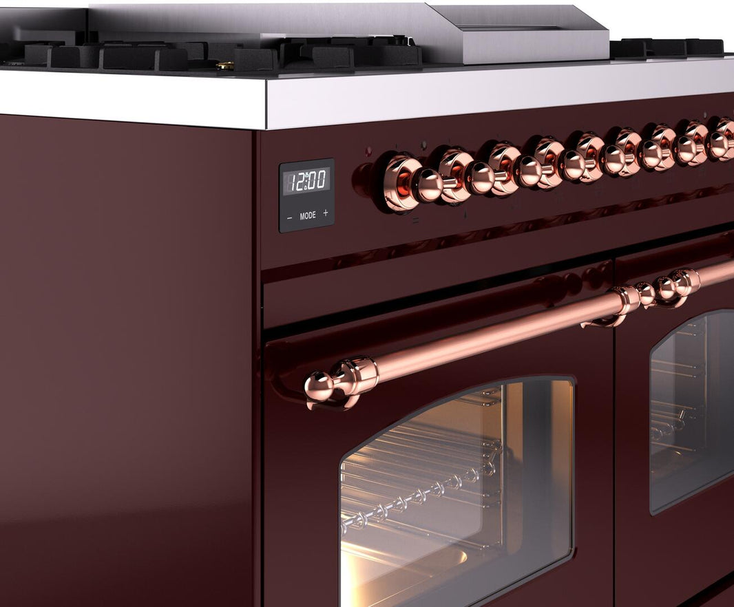 ILVE Nostalgie II 40-Inch Dual Fuel Freestanding Range in Burgundy with Copper Trim (UPD40FNMPBUP)