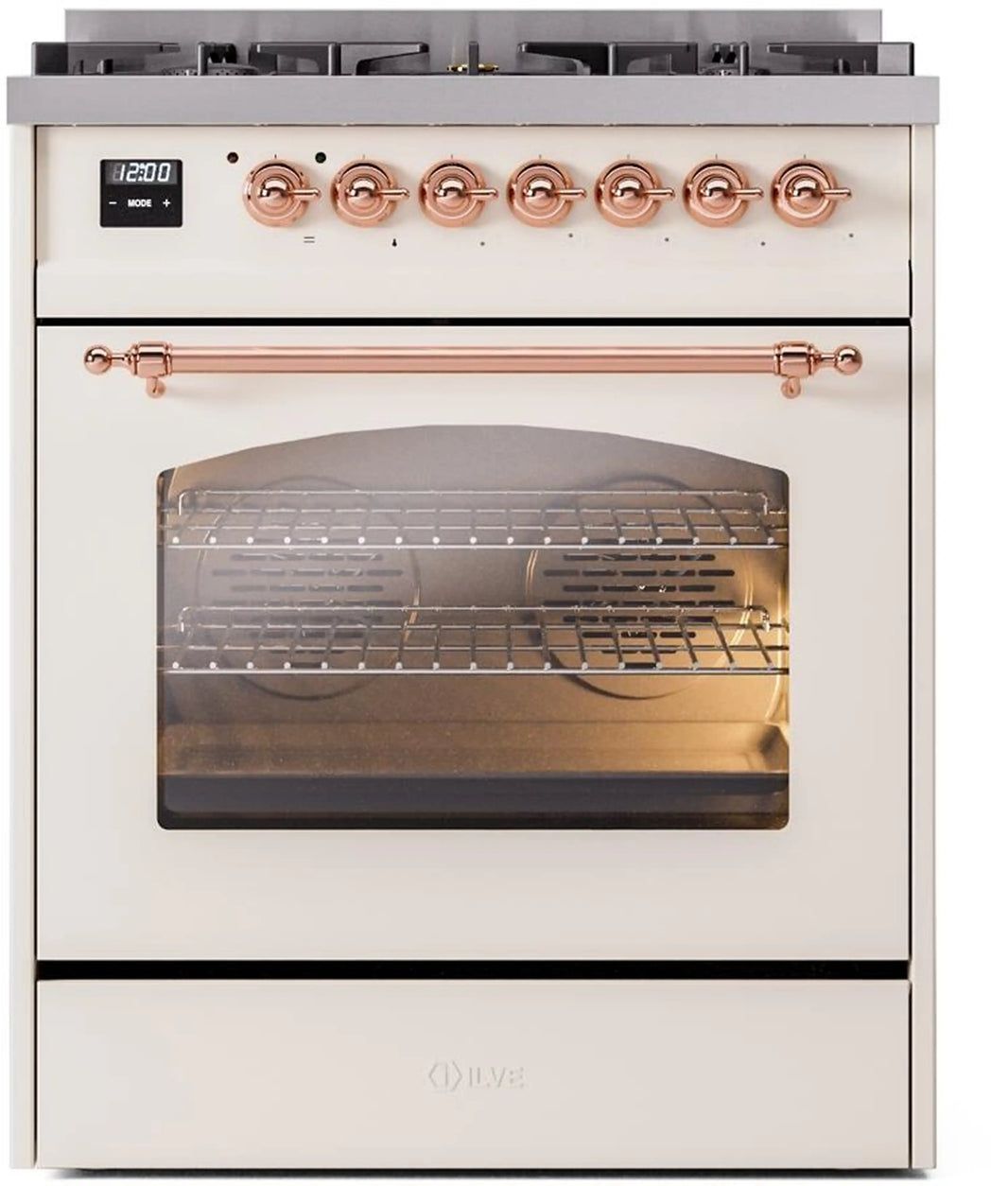 ILVE Nostalgie II 30-Inch Dual Fuel Freestanding Range in Antique White with Copper Trim (UP30NMPAWP)