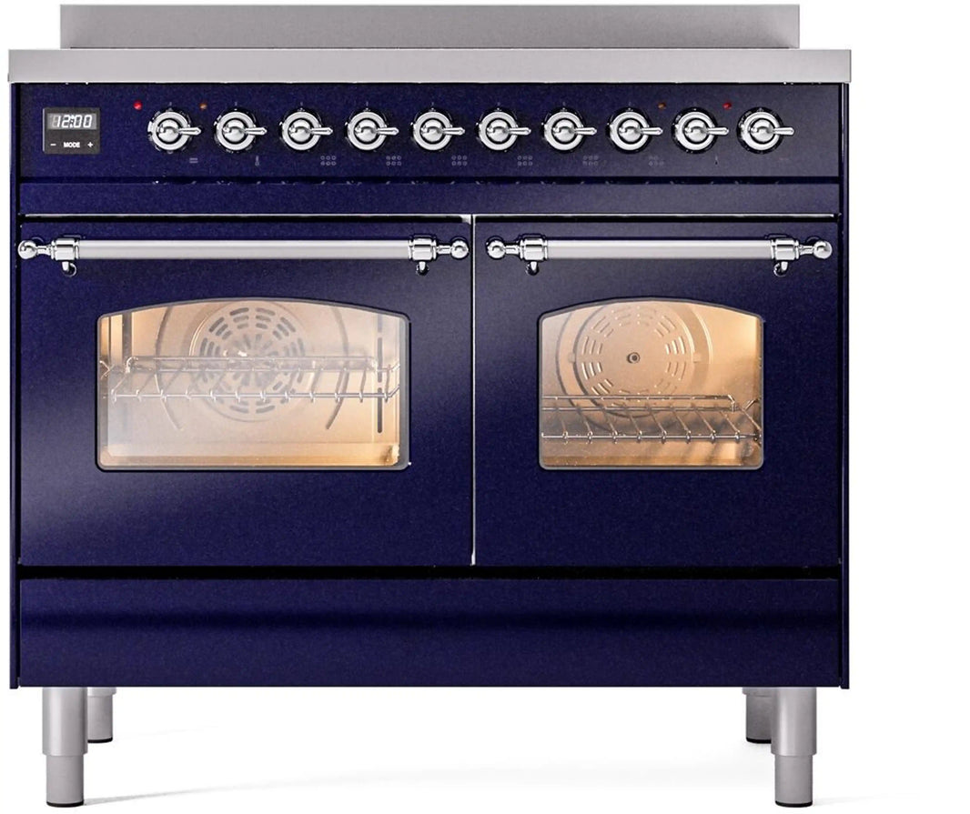 ILVE Nostalgie II 40-Inch Freestanding Electric Induction Range in Midnight Blue with Chrome Trim (UPDI406NMPMBC)