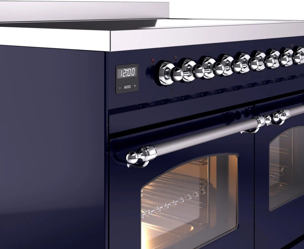 ILVE Nostalgie II 40-Inch Freestanding Electric Induction Range in Midnight Blue with Chrome Trim (UPDI406NMPMBC)