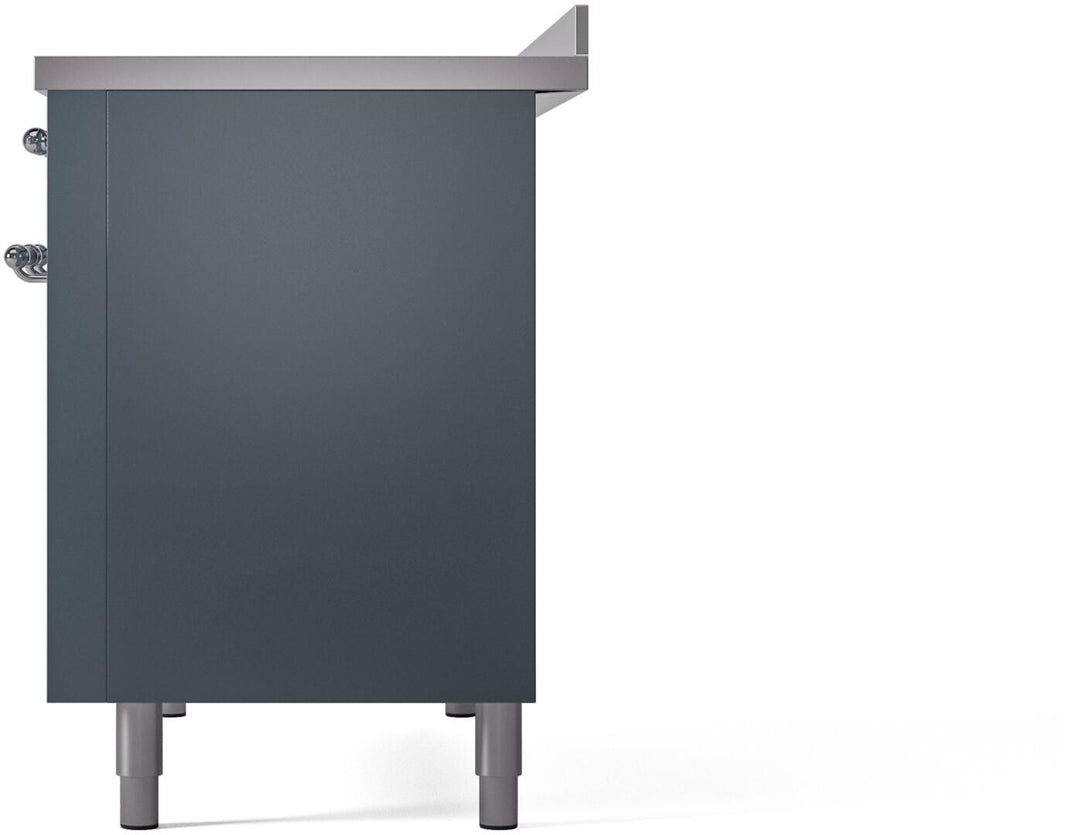 ILVE Nostalgie II 48-Inch Freestanding Electric Induction Range in Blue Grey with Chrome Trim (UPI486NMPBGC)