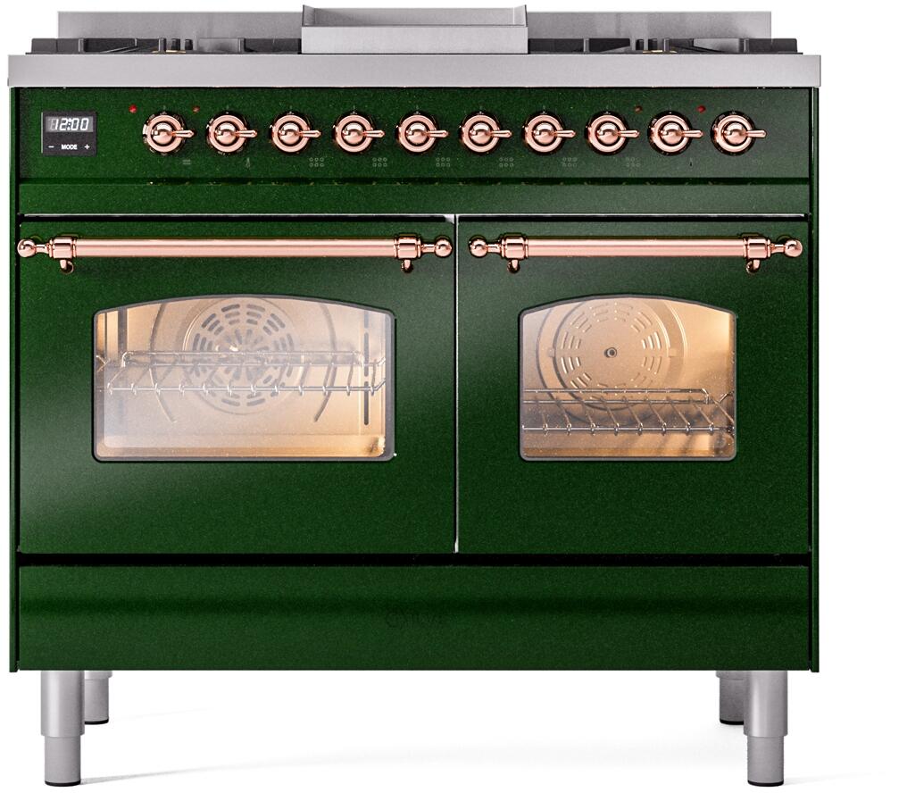 ILVE Nostalgie II 40-Inch Dual Fuel Freestanding Range in Emerald Green with Copper Trim (UPD40FNMPEGP)