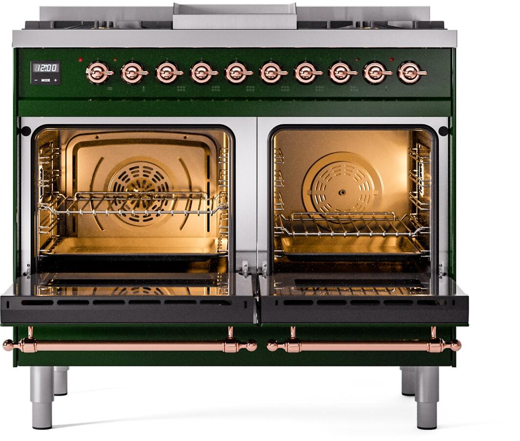 ILVE Nostalgie II 40-Inch Dual Fuel Freestanding Range in Emerald Green with Copper Trim (UPD40FNMPEGP)