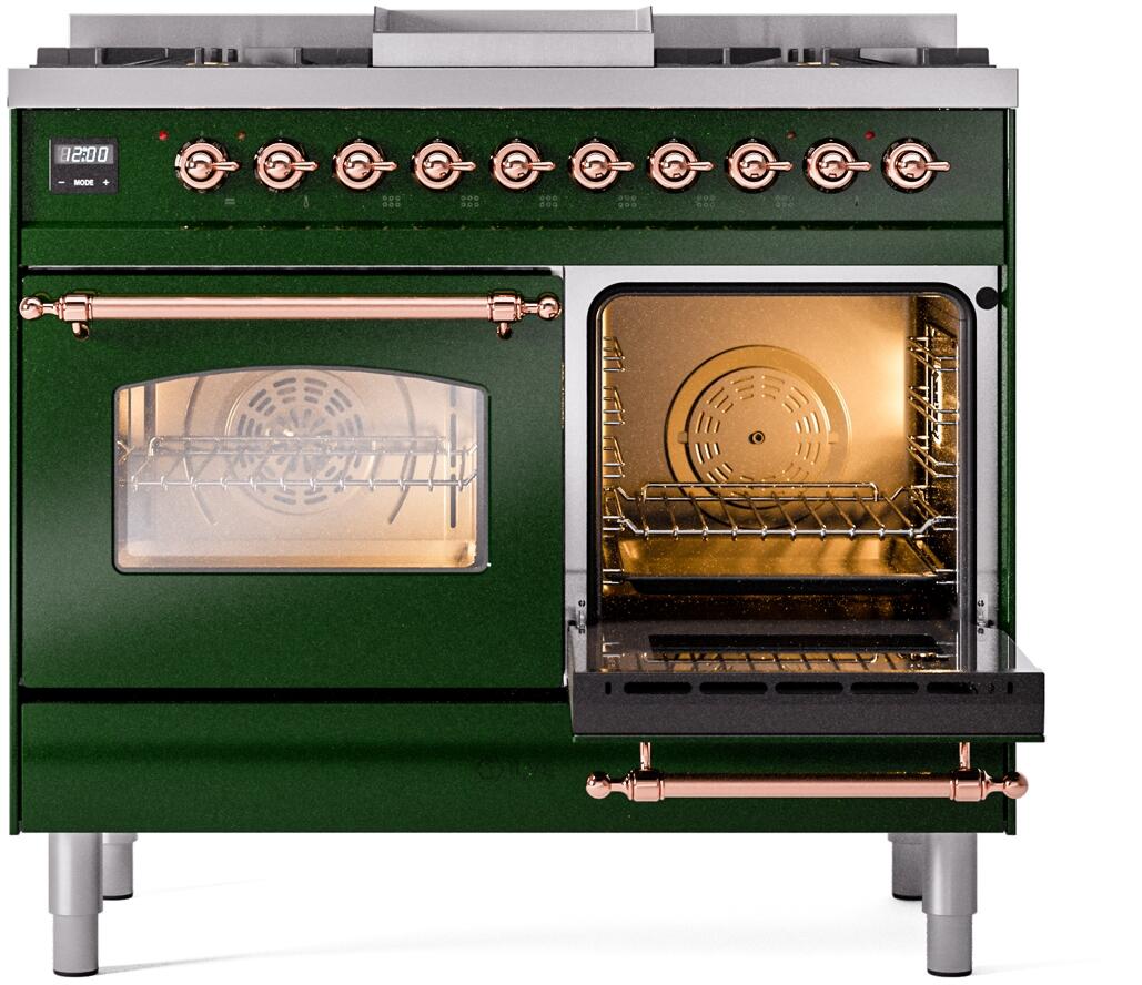 ILVE Nostalgie II 40-Inch Dual Fuel Freestanding Range in Emerald Green with Copper Trim (UPD40FNMPEGP)